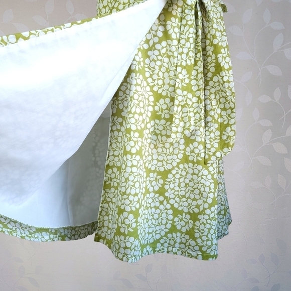 Lesley Evers Cotton Bold Botanical Print Wrap Dress Lime Green White Bow Tie - Picture 6 of 12